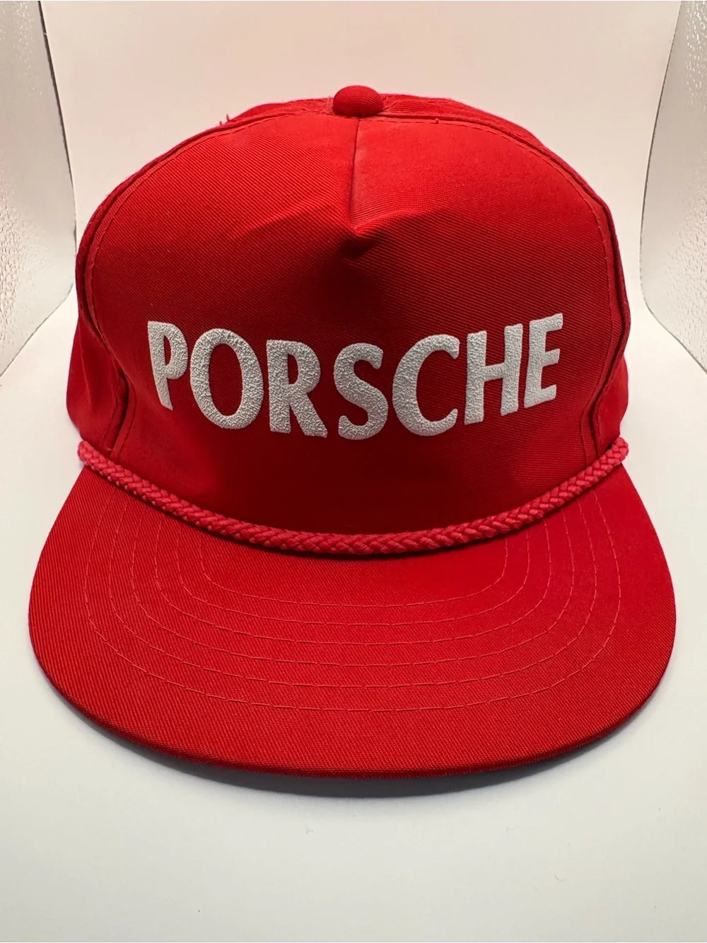 Vintage Porsche Youngan Red Rope Snapback Hat Spellout Racing Cap 80s 90s